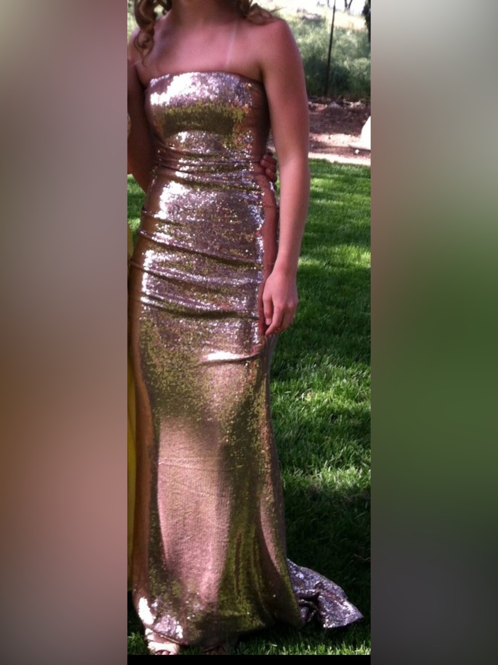 Nicole Miller Strapless Rose-Gold Sequin Maxi Dress